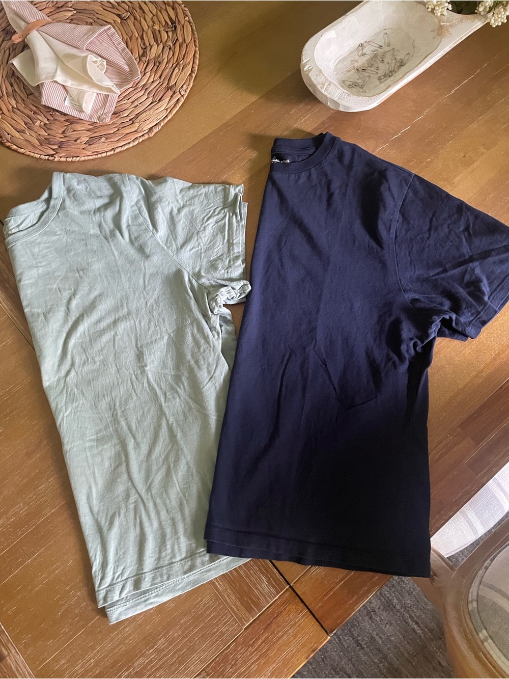 Abercrombie & Fitch(2)shirts. Sage skimming Crewneck &Navy essentials crew tee